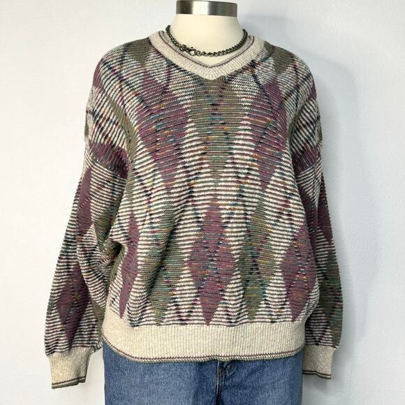 Vintage 90s Grandpacore Isle of Cotton Sweater Made in USA Size XL - Picture 1 of 6